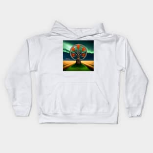 Celtic Tree illuminated by Northern Lights Kids Hoodie